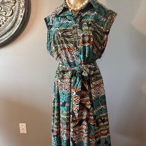 EAST 5TH MULTI COLOR BUTTON FRONT SOFT PLEATED DRESS - SZ 12